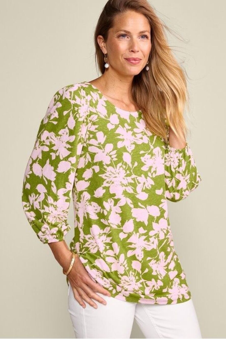 Soft Surroundings $89 Ainsley Linen Blend Tunic Pink Green Floral 1X NEW - Picture 9 of 10